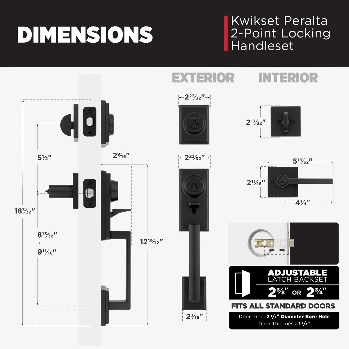 Interior lever and turn piece enable quick locking from inside.