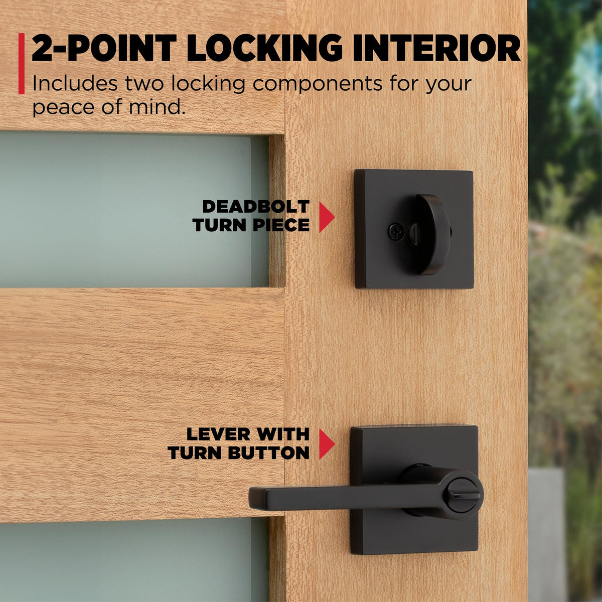 Interior two-point locking enhances daily security during home entries.