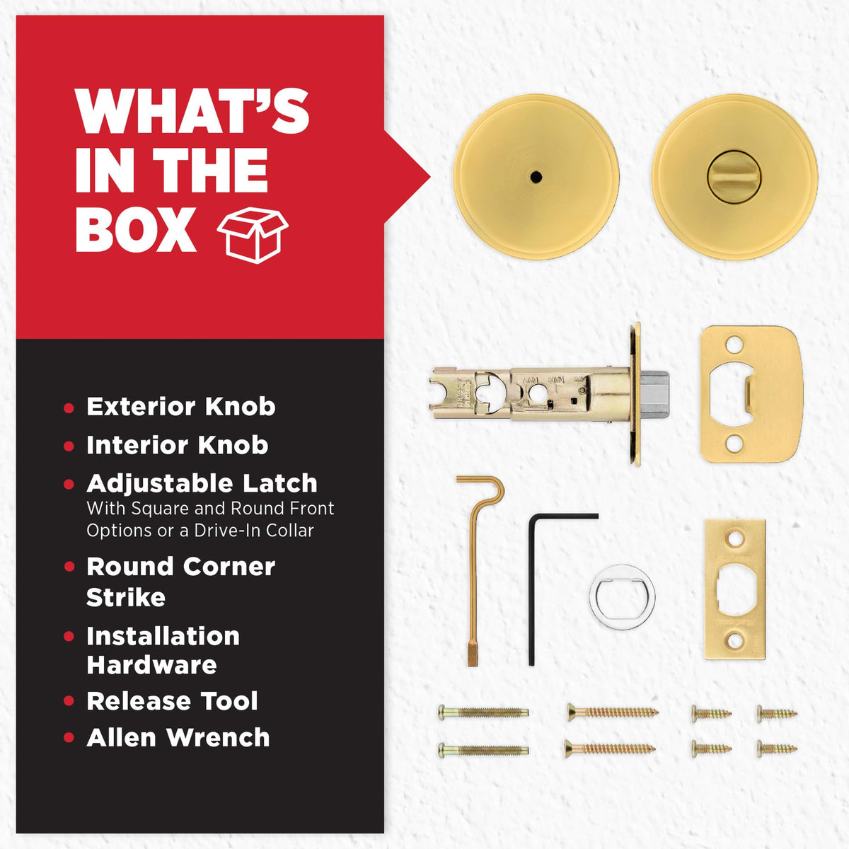 Kwikset Pismo adjustable latch adapts to standard door depths.