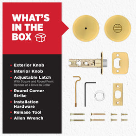 Kwikset Pismo adjustable latch adapts to standard door depths.