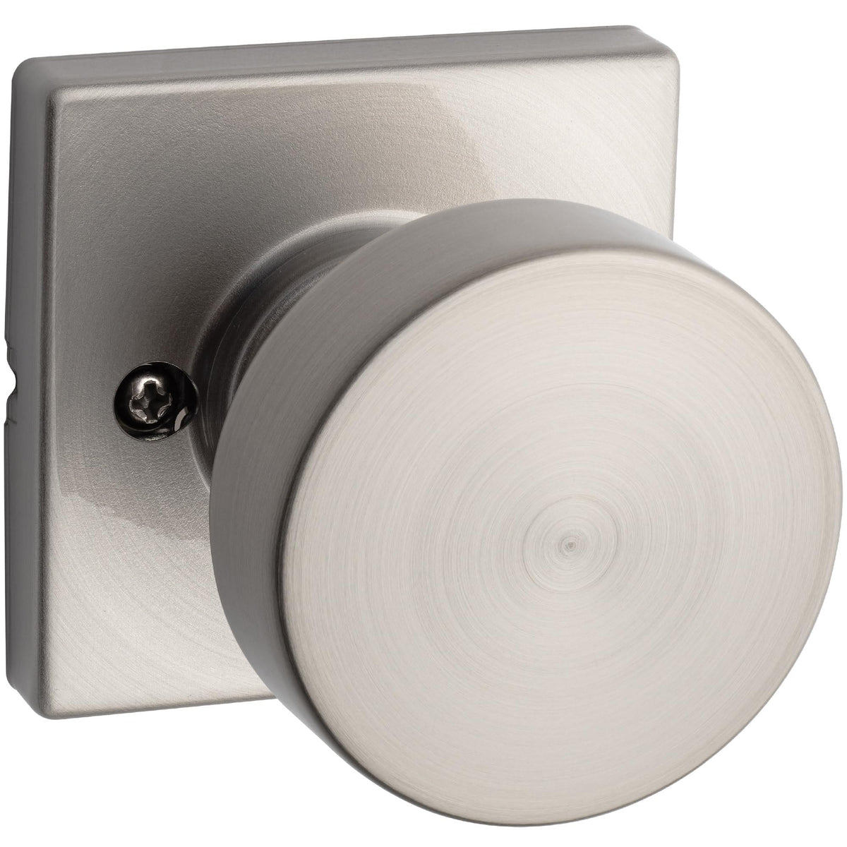 Kwikset Pismo dummy knob satin nickel close-up for double doors