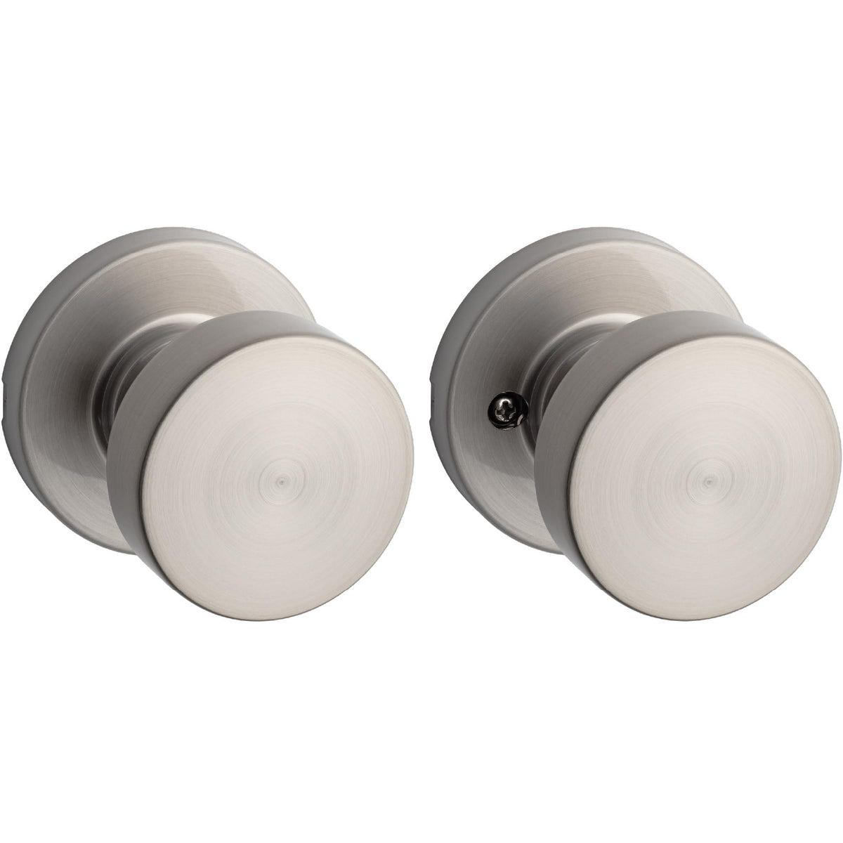 Kwikset Pismo interior knob satin nickel for modern doors, durable and easy to operate.