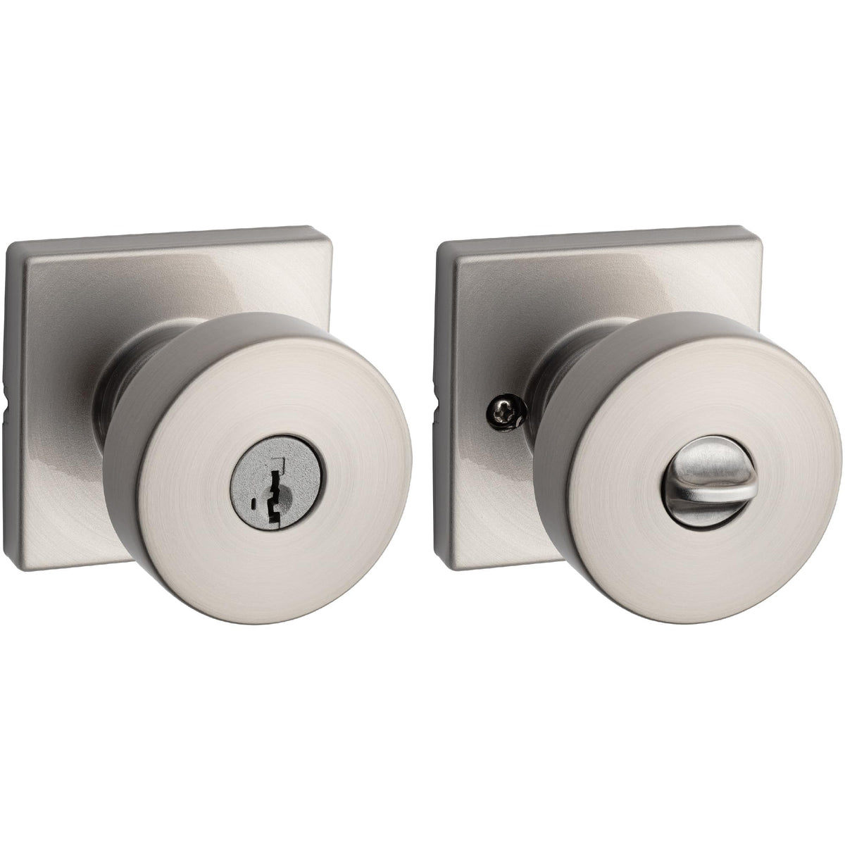 Kwikset Pismo keyed entry knob exterior view highlighting secure exterior access.