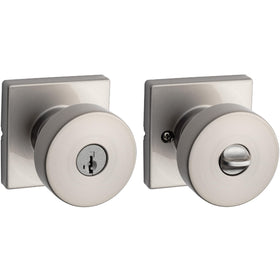 Kwikset Pismo keyed entry knob exterior view highlighting secure exterior access.
