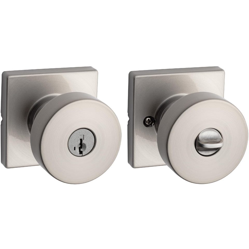 Kwikset Pismo keyed entry knob exterior view highlighting secure exterior access.