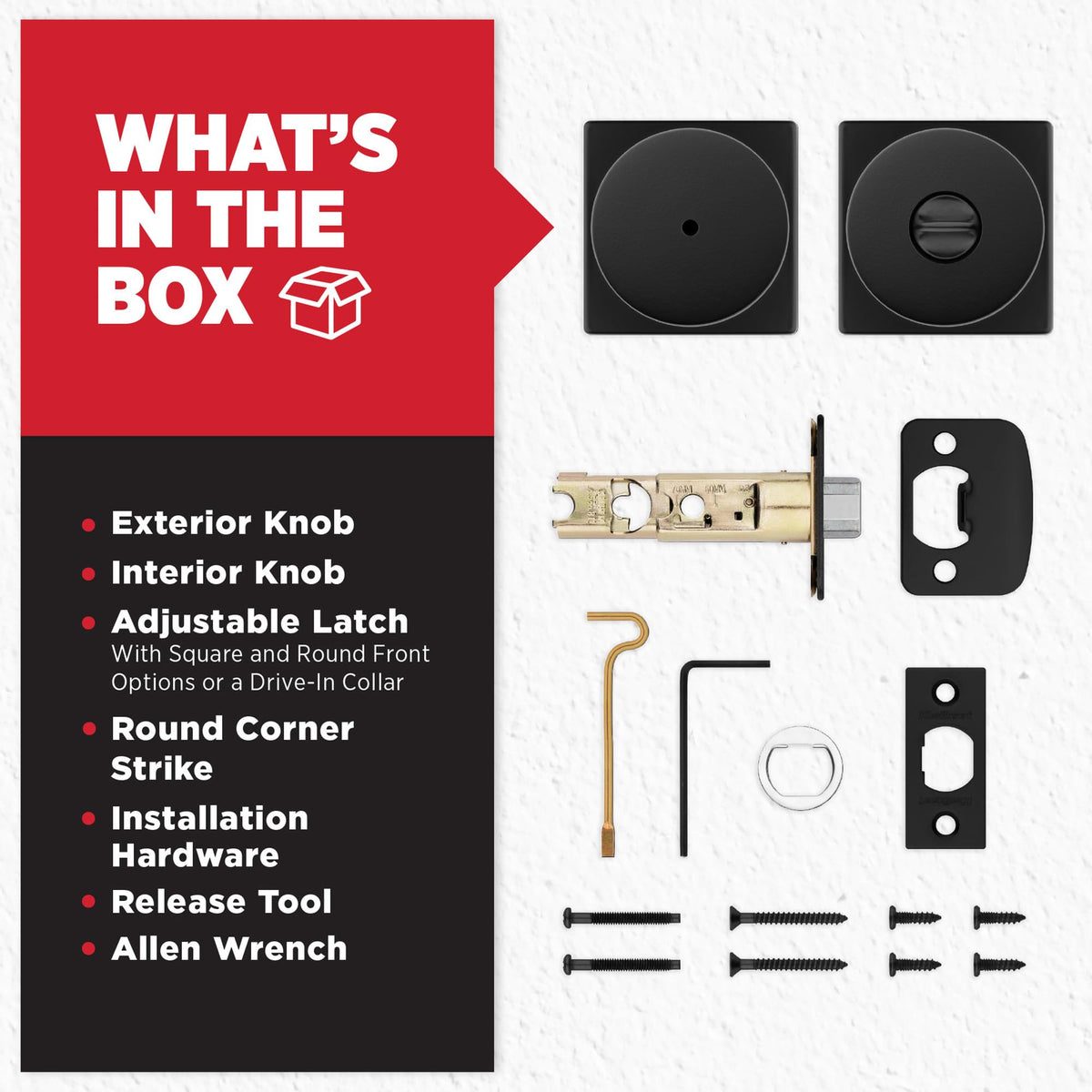 Modern square-profile Kwikset Pismo design complements contemporary interiors.