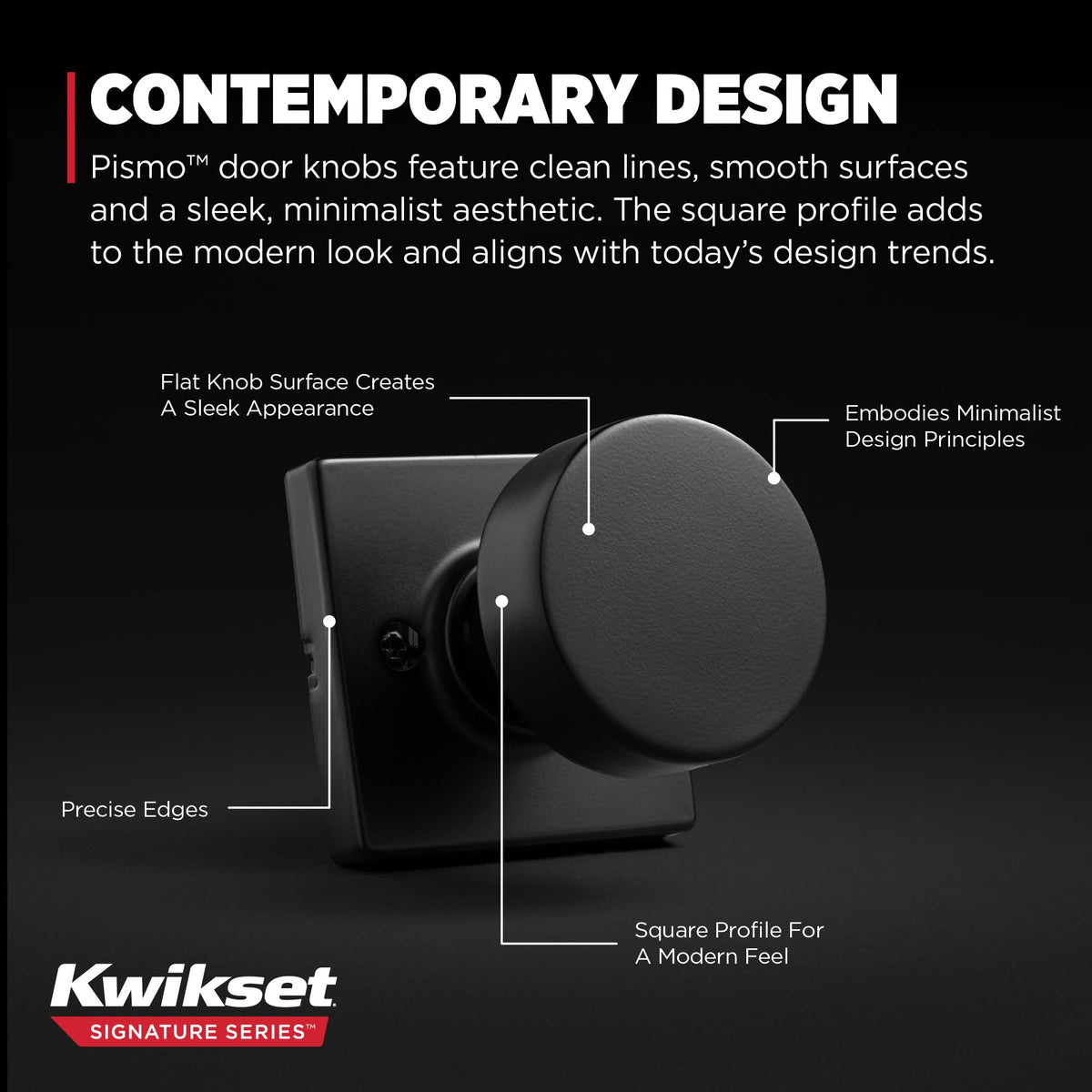 Kwikset Pismo privacy knob with interior locking in matte black
