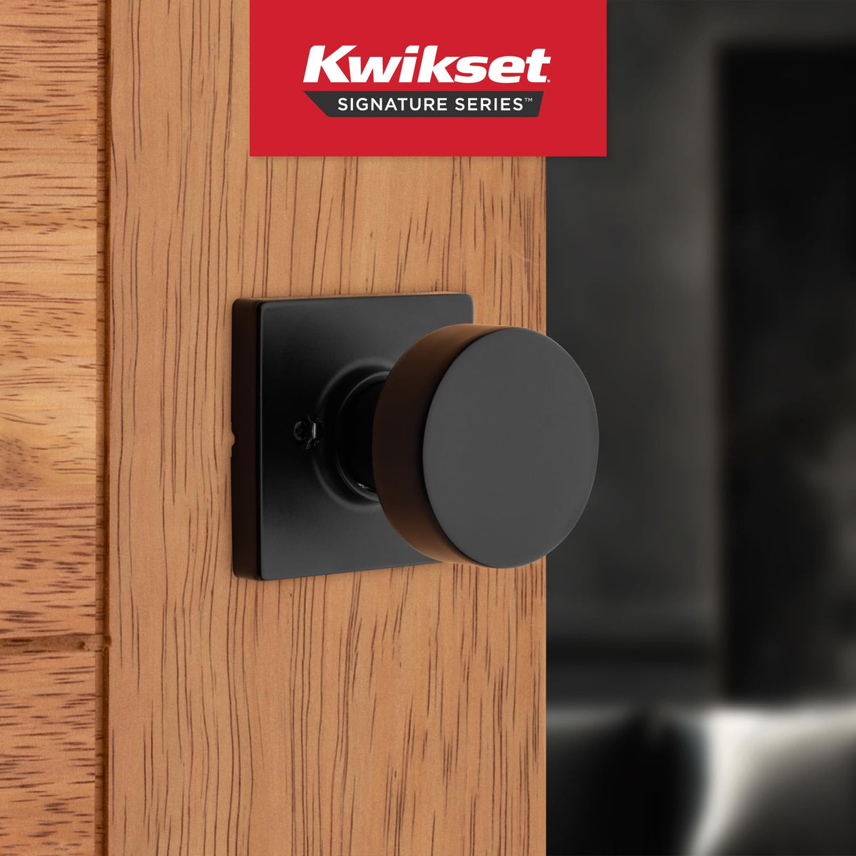 Kwikset Pismo pull handle for closets in matte black for easy access