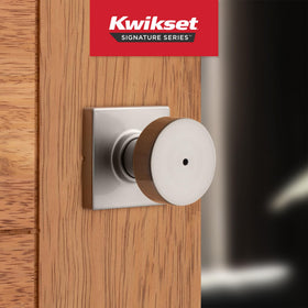 Kwikset Pismo satin nickel finish highlights modern hardware for contemporary doors