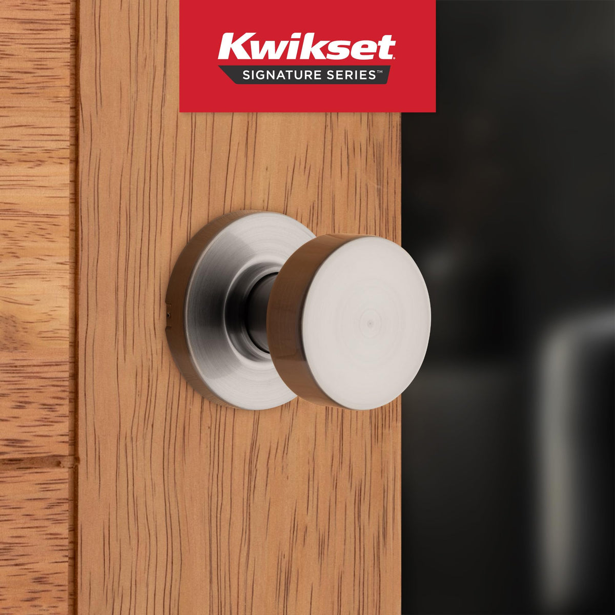 Kwikset Pismo square-profile knob for a sleek contemporary look.