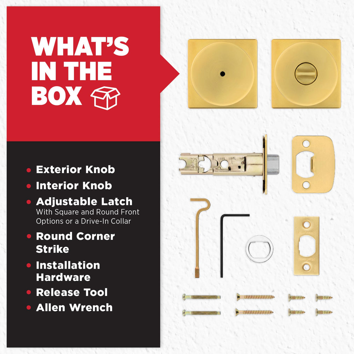 Kwikset Pismo satin brass finish complements standard doors and decor
