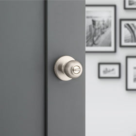 Kwikset Polo satin nickel finish close-up enhances contemporary decor.