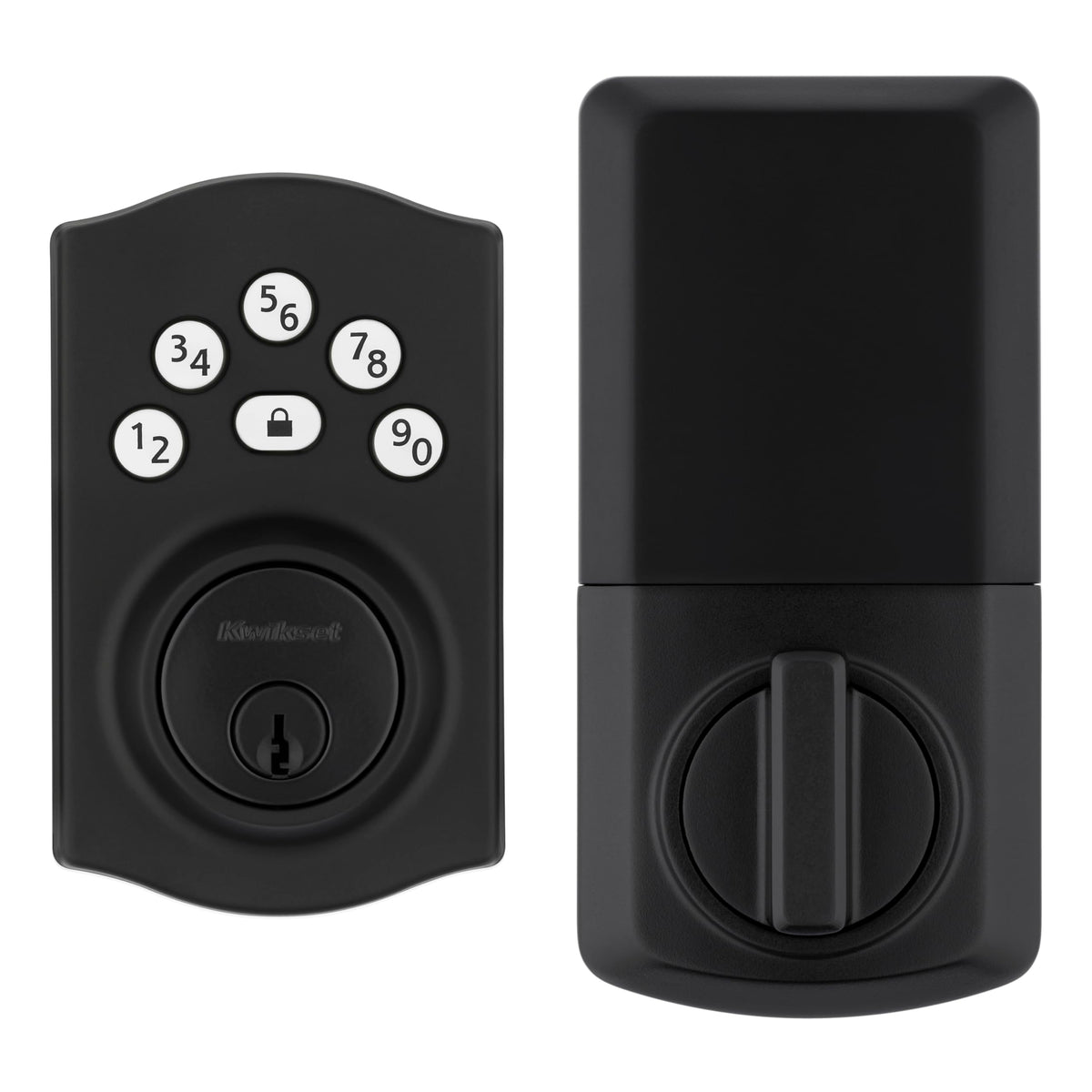 Kwikset Powerbolt 240 front view in matte black with keypad for easy access.