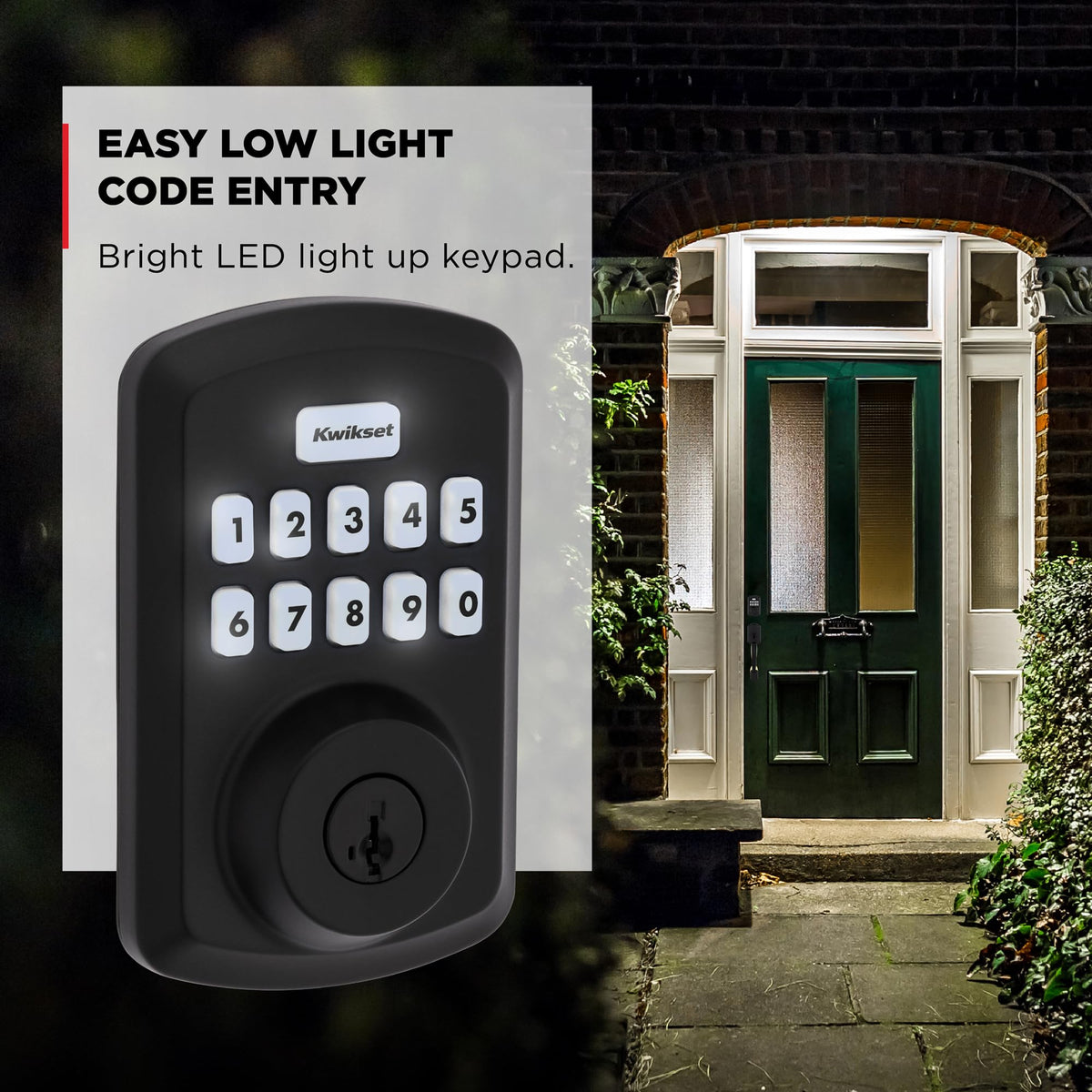 Kwikset Powerbolt 250 10-button keypad in action supports multiple user codes.