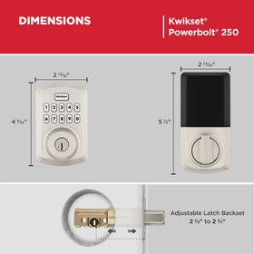 Kwikset Powerbolt 250 satin nickel exterior finish on door.