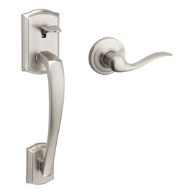 Kwikset Prescott handleset on front door enhances curb appeal and security.
