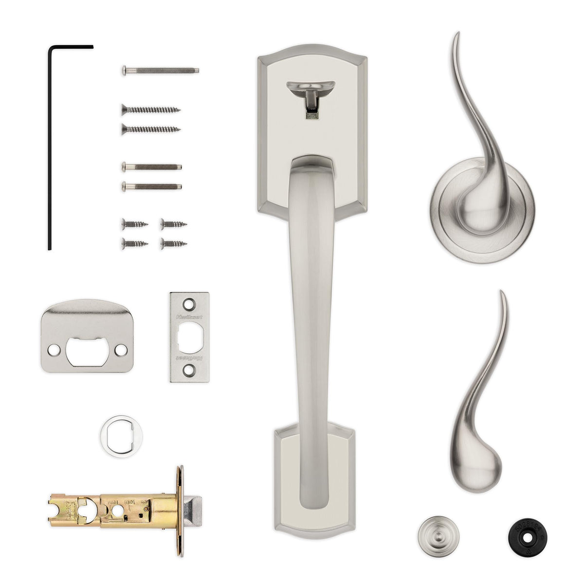 Latch and strike plate designed for standard doors.
