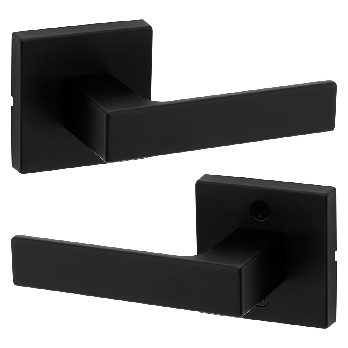 Kwikset Singapore interior passage lever in matte black for closets and hallways.