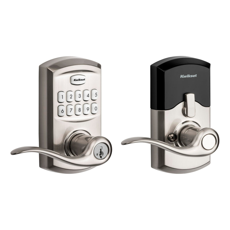 Kwikset SmartCode 917 keypad lever in satin nickel for keyless entry convenience