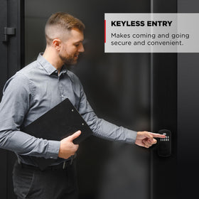 Kwikset SmartCode 955 matte black finish on busy commercial door.