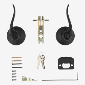 Kwikset Tustin adjustable latch shown fitting standard doors