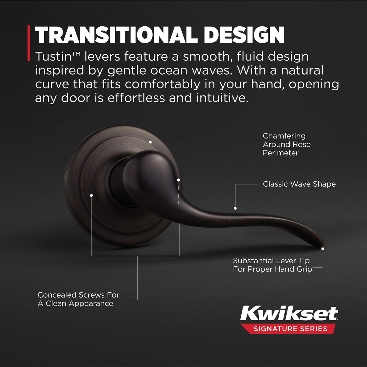 Kwikset Tustin ANSI Grade 2 durable interior lever for high-traffic doors