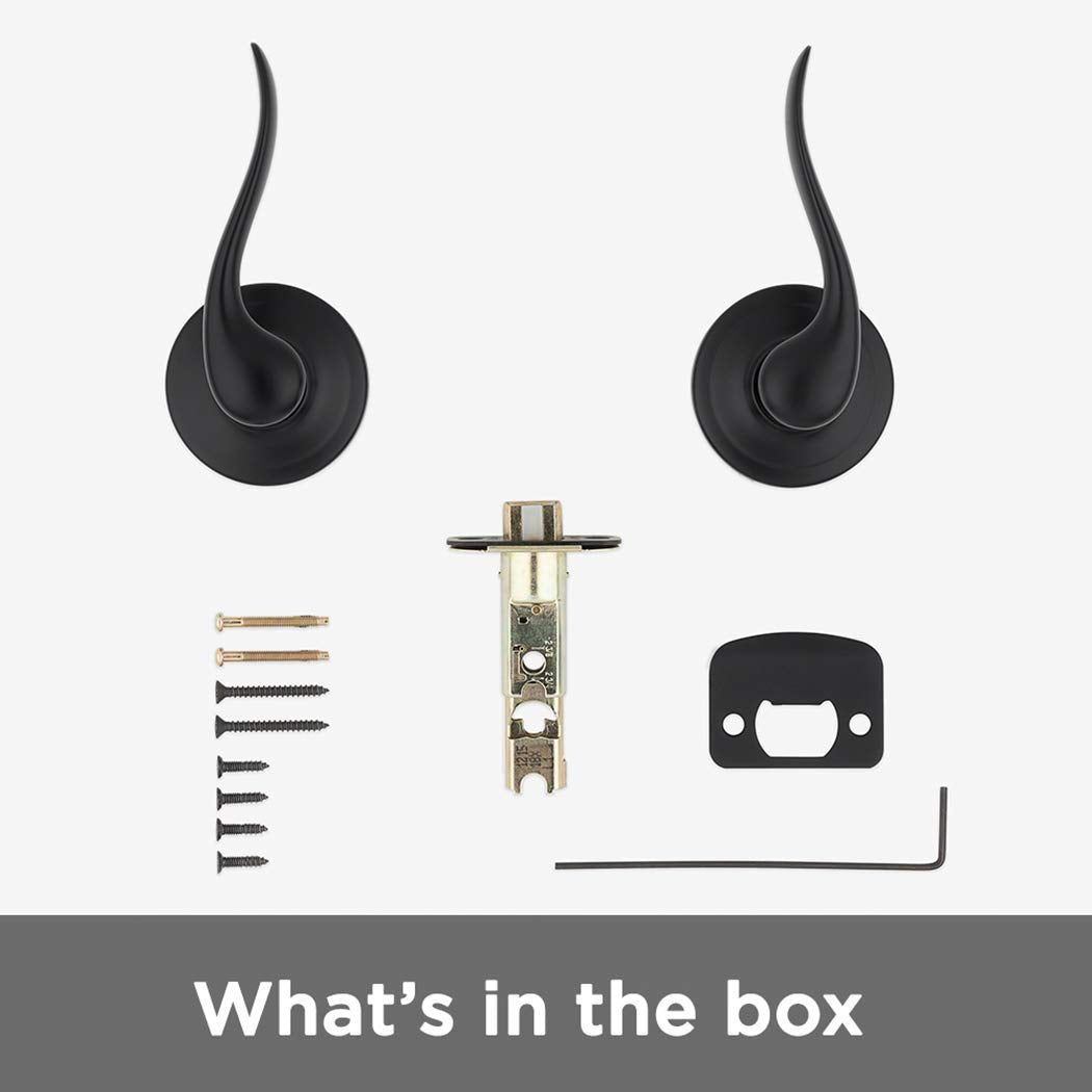 Kwikset Tustin box contents showing lever, latch, and guide
