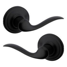 Kwikset Tustin matte black interior passage lever on a hallway door for easy access