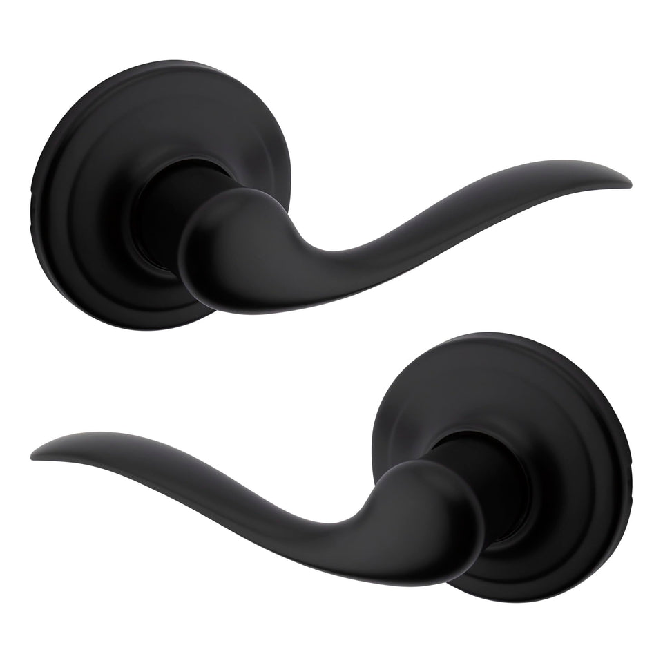 Kwikset Tustin matte black interior passage lever on a hallway door for easy access