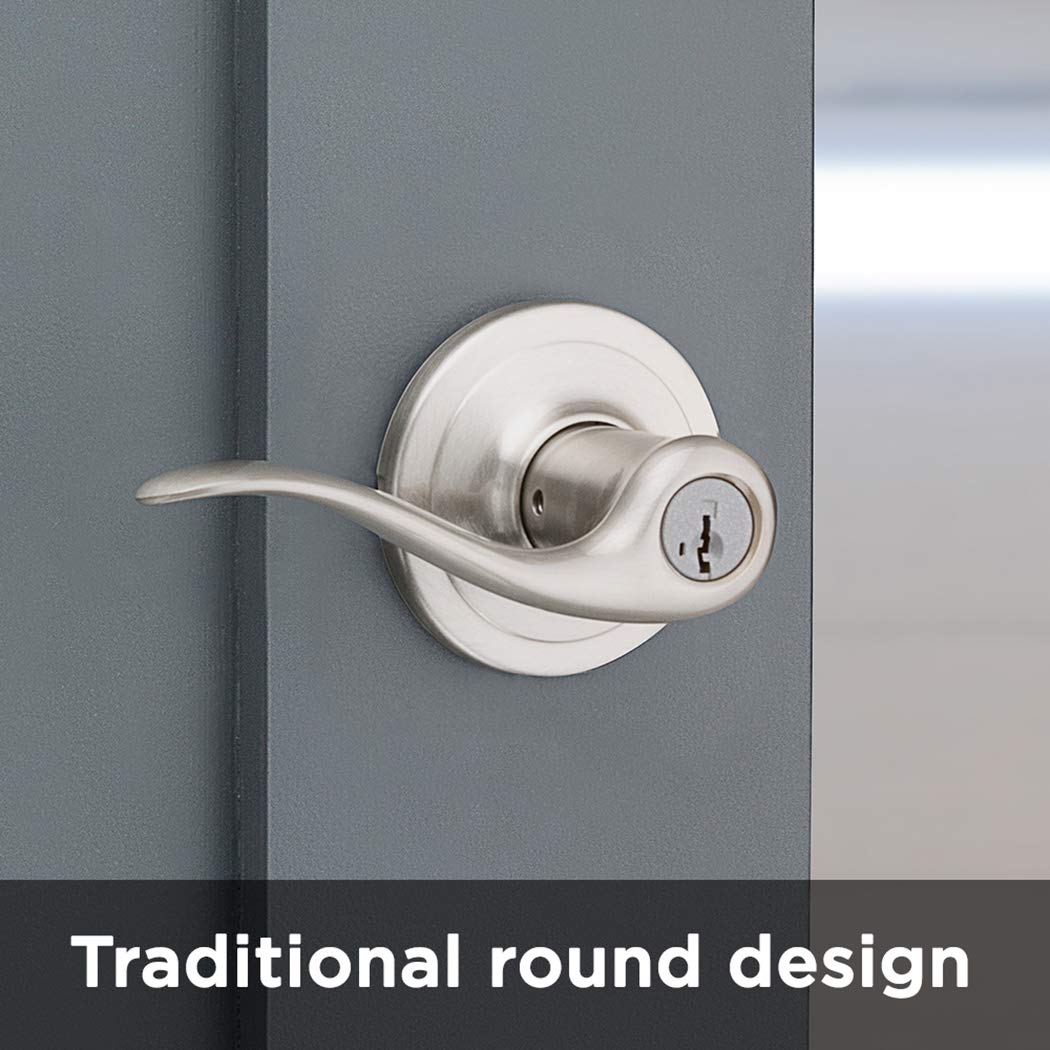 Reversible Kwikset Tustin lever installed for left or right door orientation.