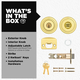 Box contents include two keys and mounting hardware for quick setup.