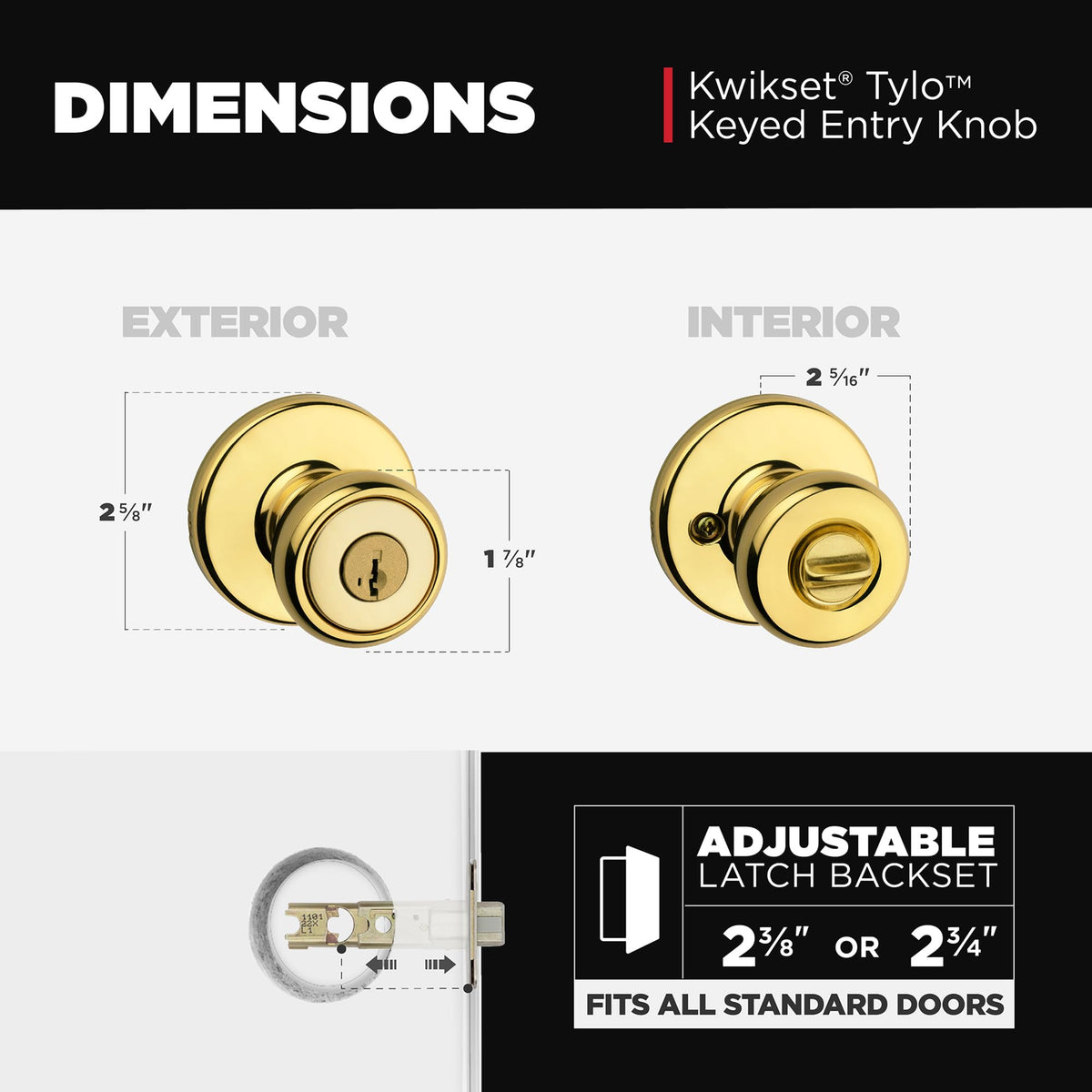 Kwikset Tylo durable polished brass finish designed for daily use.