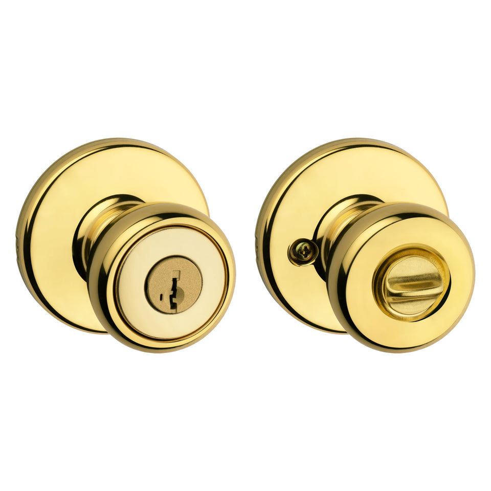 Kwikset Tylo entry door knob with lock showing secure exterior entry.