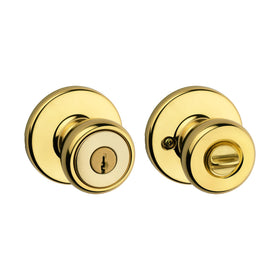 Kwikset Tylo exterior keyed-entry knob on a front door for secure access.