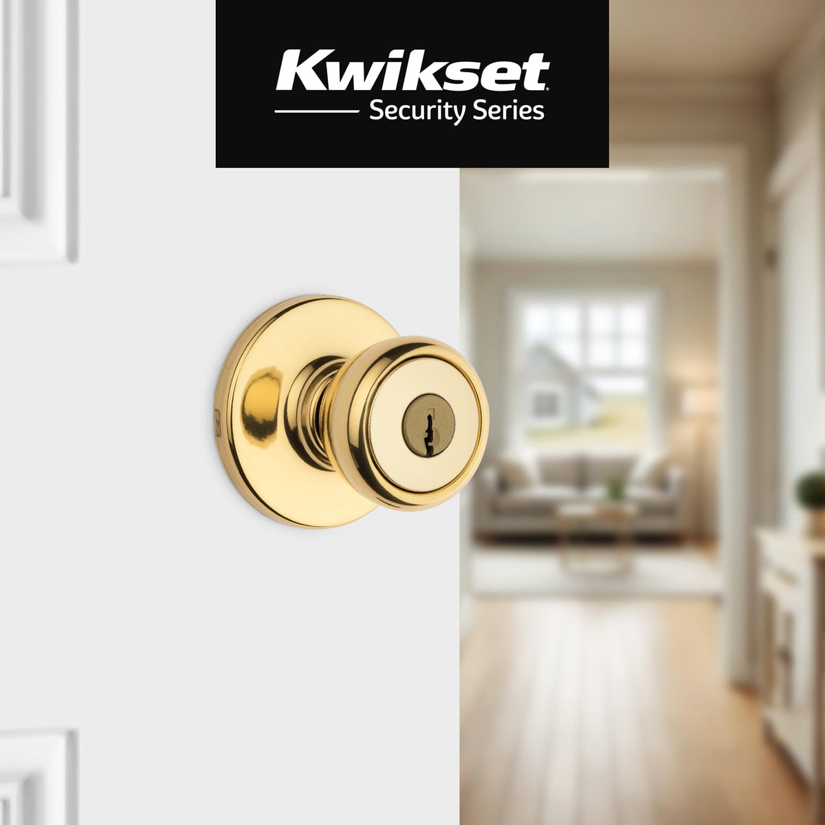 Kwikset Tylo interior knob with lock providing privacy for a room.