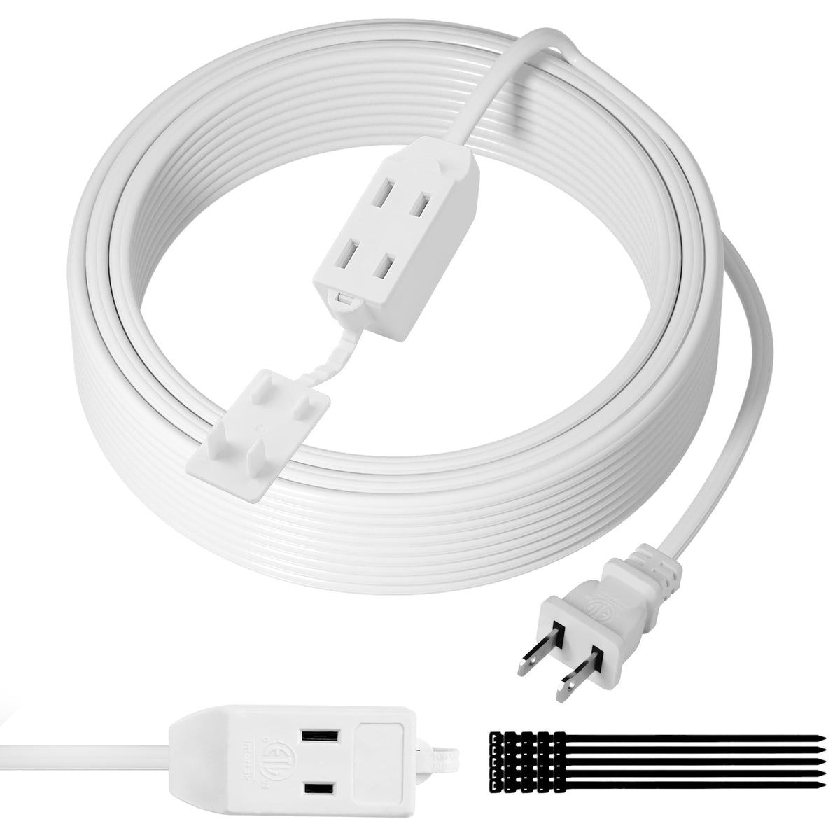 Kxable 2-prong extension cable with 25 ft reach and flat design for easy placement