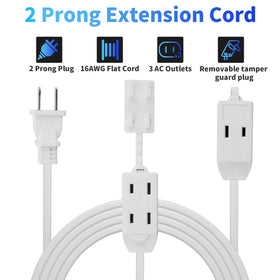 Kxable three-outlet extension cord showing front and back receptacles