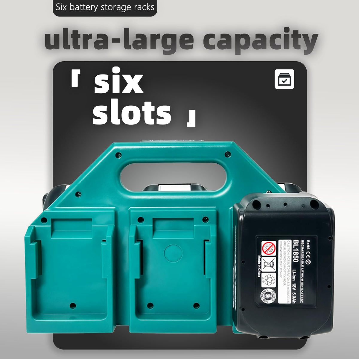 Kxufoae integrated-handle 6-slot Makita battery holder enables easy site transport.