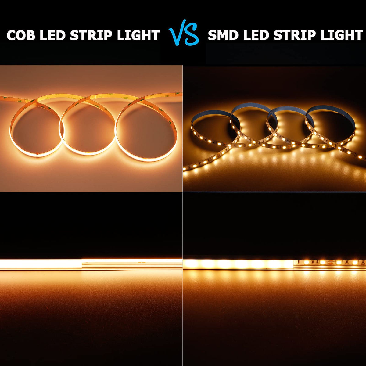KXZM COB LED strip at 24V setup delivers strong brightness for large areas.