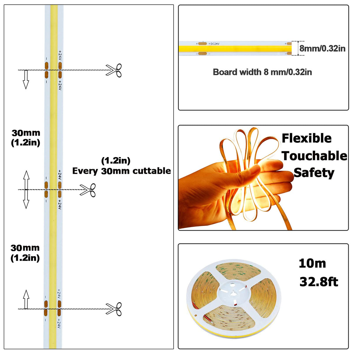 KXZM COB LED strip with CRI 93+ renders colors more naturally.