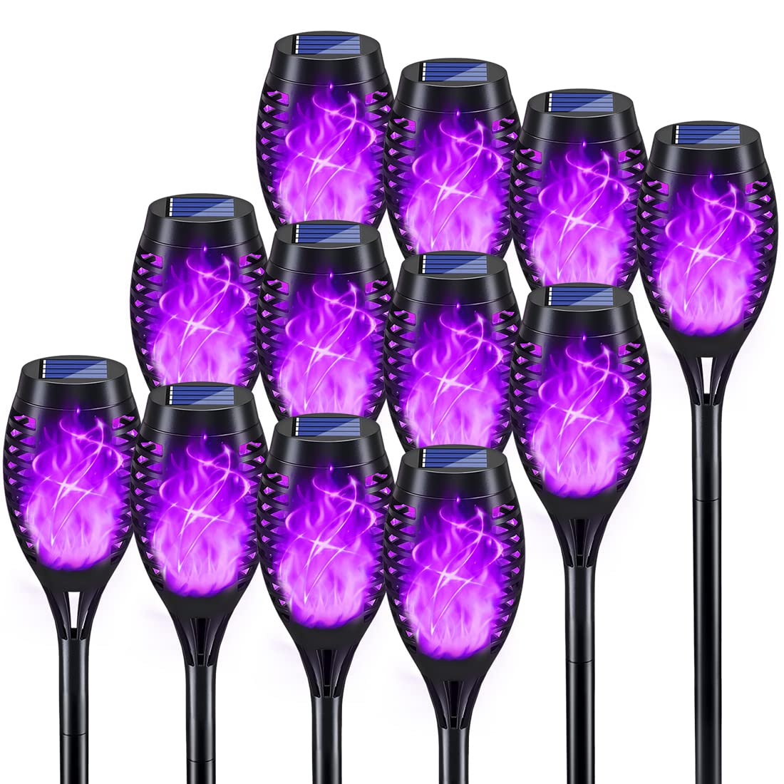KYEKIO purple solar torch lights illuminate pathways with a dancing flame