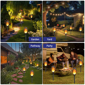 KYEKIO solar flame torch light brightens garden pathway with inviting glow
