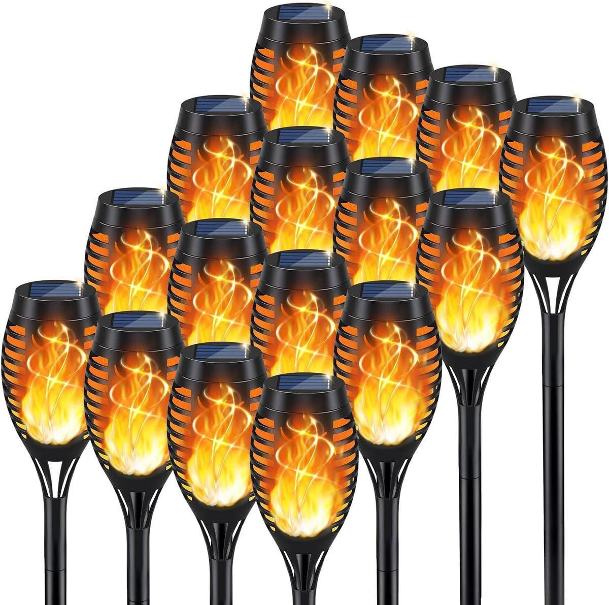 KYEKIO solar flame torch light outdoors with a safe dancing flame ambiance