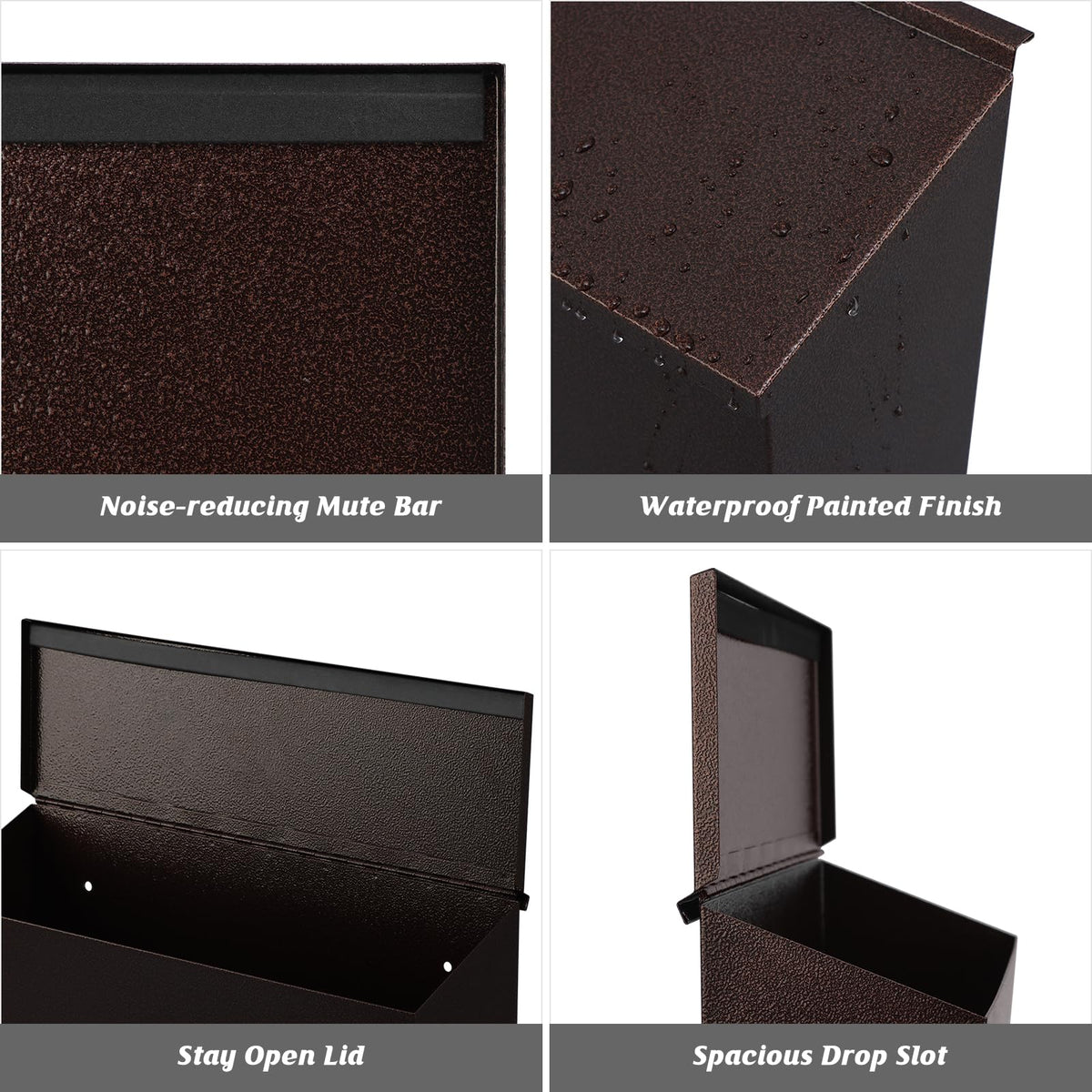 KYODOLED mailbox lid open to reveal sloped roof draining water