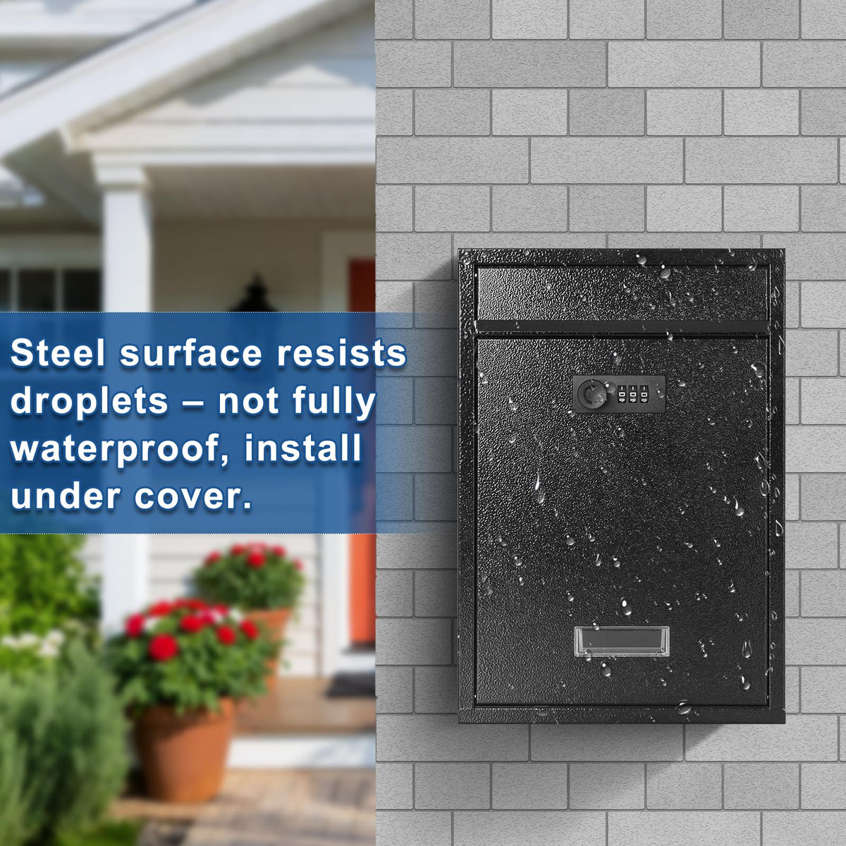 KYODOLED locking wall-mount mailbox digital lock close-up emphasizes secure 3-digit code and reset option