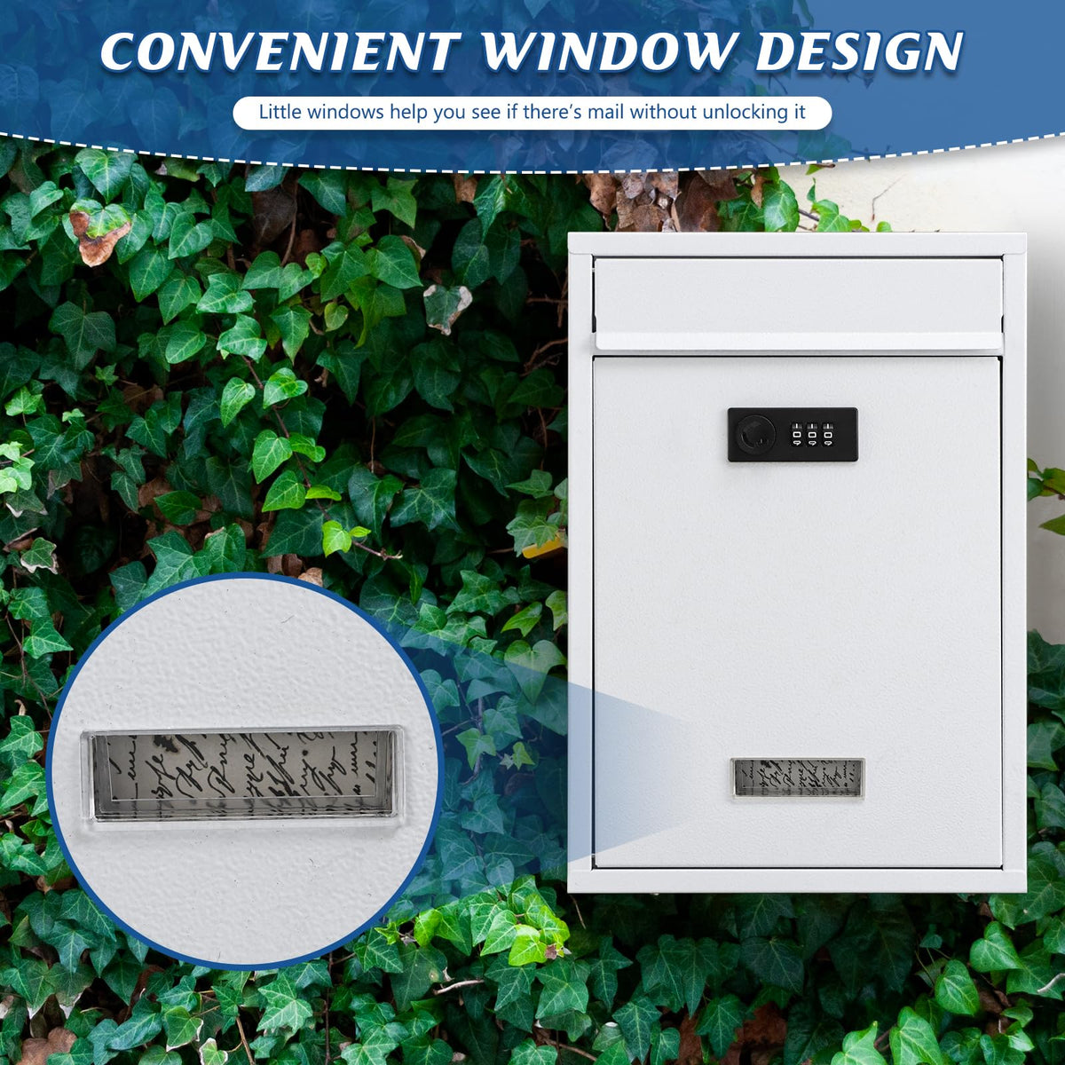 Kyodoled locking wall mount mailbox outside wall outline for secure curb appeal.