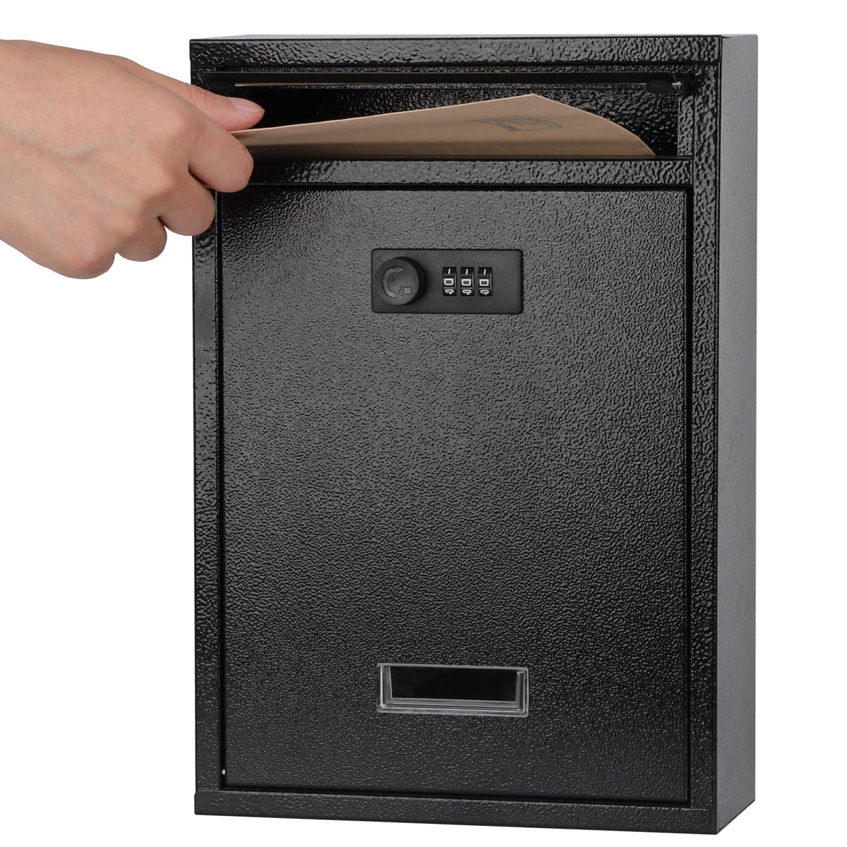 KYODOLED locking wall-mount mailbox front view shows durable steel and rust-resistant exterior for outdoor use