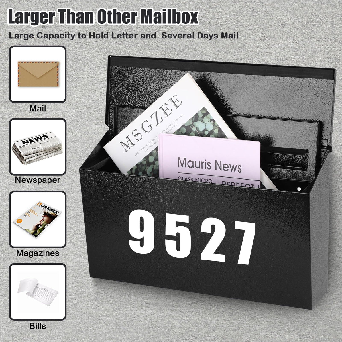 KYODOLED locking wall mount mailbox installed on wall demonstrates space saving setup.