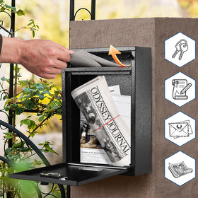 KYODOLED locking wall-mount mailbox doors-open view shows letters and small items safely stored