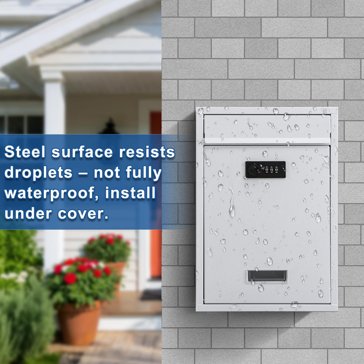 Kyodoled locking wall mount mailbox pre-drilled holes show easy installation.